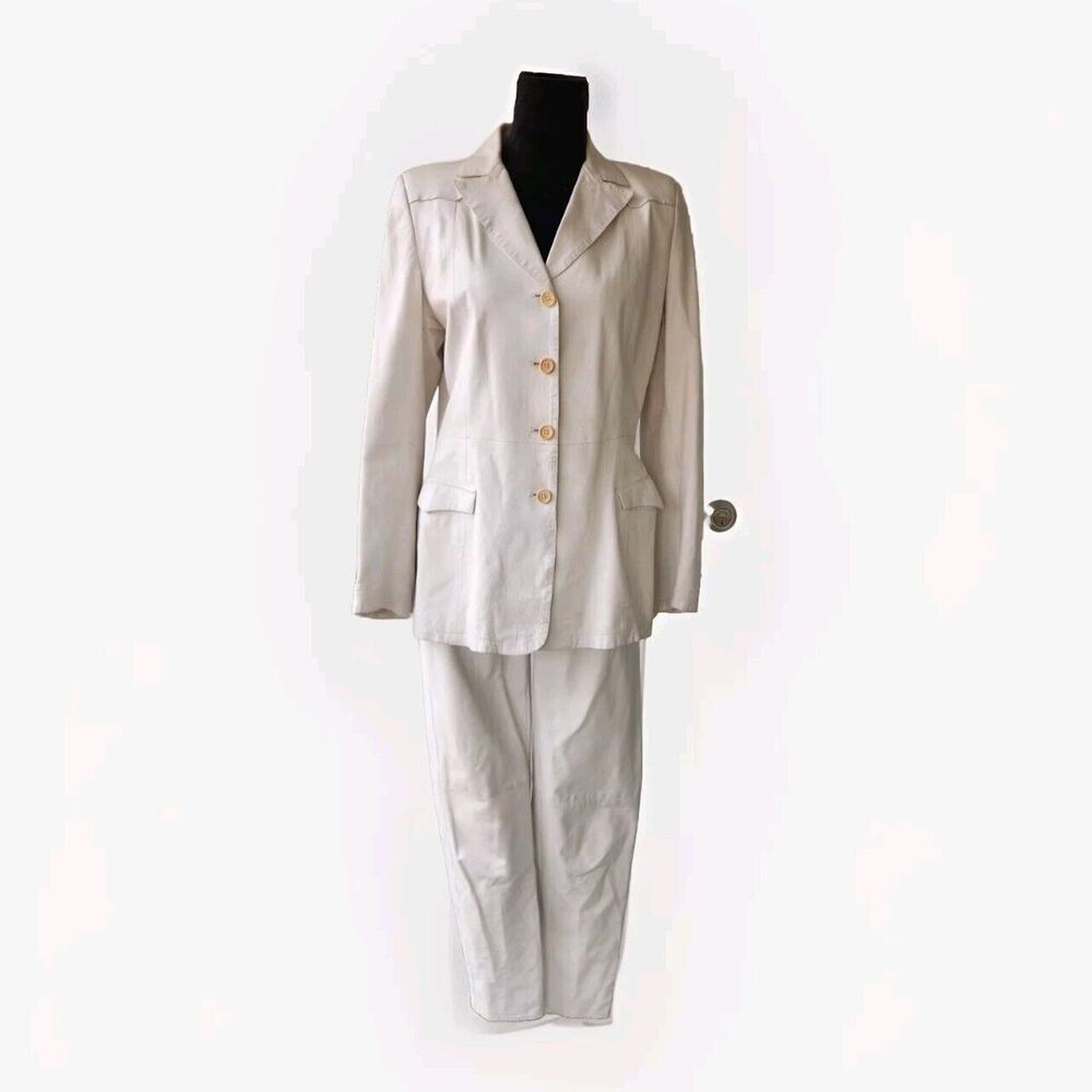 Vtg Santacroce Per Georgio's White Leather Pants & jacket Set Small READ!